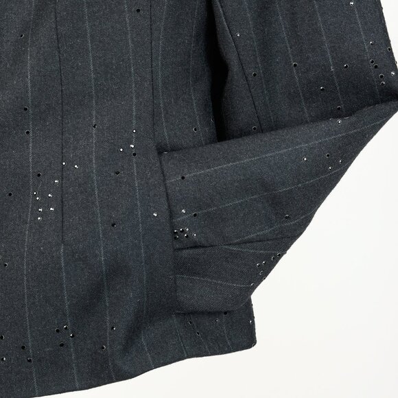 Akris Black Pinstripe-Wool Rhinestone-Embellished Blazer - Picture 8 of 11